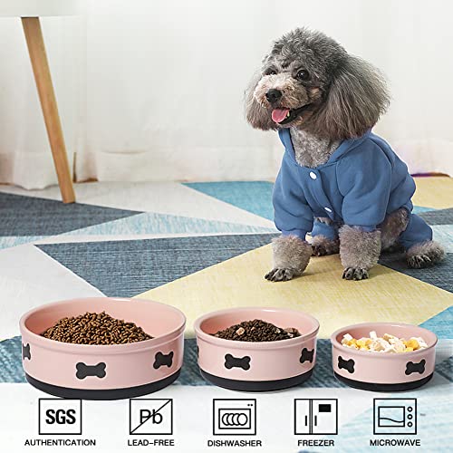 Sweejar Ceramic Dog Bowls with Bone Pattern, Dog Food Dish for Small Dogs, Porcelain Pet Bowl for Water 16 Fl Oz (Pink) - color: Pink, style: Bone Pattern,5.5"x 2.2"(16 Fl Oz)