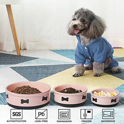 Sweejar Ceramic Dog Bowls with Bone Pattern, Dog Food Dish for Medium Dogs, Porcelain Pet Bowl for Water 35 Fl Oz (Pink) - color: Pink, style: Bone Pattern,6.8"x 2.9"(35 Fl Oz)