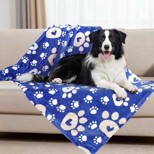 Rezutan Dog Blanket for Small Medium Dogs, Soft Fleece Dog Blankets, Cute Paw Print Throw Blanket for Dogs, Fluffy Flannel Pet Cat Puppy Blanket Mat Cover for Bed Couch, Blue 40 x 30 inch - color: Love Blue, size: 40x30 inch