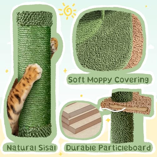 Yaheetech Cactus Cat Tree, 66?H Cat Tower for Indoor Cats, Multi-Level Cat Tree with Large Condos & Ramp, Pet Play House with Padded Perch, Platforms, Basket & Hanging Ball, Green/Brown