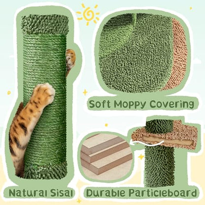 Yaheetech Cactus Cat Tree, 66?H Cat Tower for Indoor Cats, Multi-Level Cat Tree with Large Condos & Ramp, Pet Play House with Padded Perch, Platforms, Basket & Hanging Ball, Green/Brown