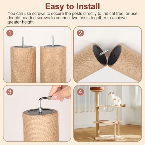 6 Pack Cat Scratching Post Replacement, 15.7 x 3.8 Inches Jute Rope Scratching Post Refill with M8 Screws for Indoor Kittens Tower (Yellow)