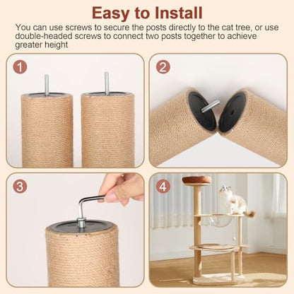 6 Pack Cat Scratching Post Replacement, 15.7 x 3.8 Inches Jute Rope Scratching Post Refill with M8 Screws for Indoor Kittens Tower (Yellow)