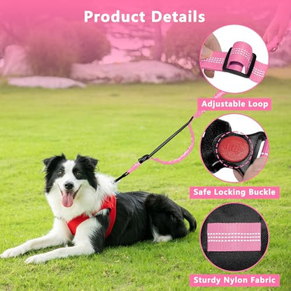 Hands Free Dog Leash with Zipper Pouch, Running Waist Leash for Dog Walking, Adjustable Waist Belt for Large Dogs, Reflective Bungee Design with Two Handle for Hiking, Training, Pink - color: Pink