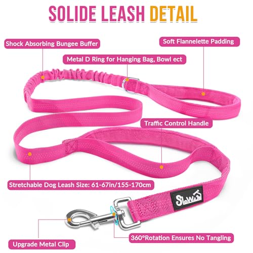 Lukovee No Pull Dog Harness and Leash Set - Heavy Duty Dog Vest with Soft Velvet Padding for Medium Large Dogs, Adjustable Reflective Tactical Harness with 2 Control Handles & Front Clip (S, FU) - color: Fuchsia, size: Small