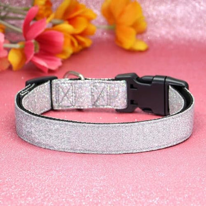 TDTOK Glittering Bling Dog Collar, Comfy & Durable Dog Collar for Small Medium Large Dogs with Eco-Friendly Plastic Buckle, Adjustable Stylish Nylon Dog Collars, Fit Necks: 9.8-22.4’’ (Silver, M) - color: Silver, size: M