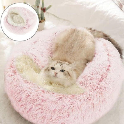Cat Bed Round Fluffy Hooded Cat Bed Cave, Anti-Anxiety Cave Bed with Hooded Blanket, Cozy Cuddler Luxury Puppy Pet Bed, Anti-Slip Bottom and Machine Washable (Pink, Medium) - color: Pink, size: Medium