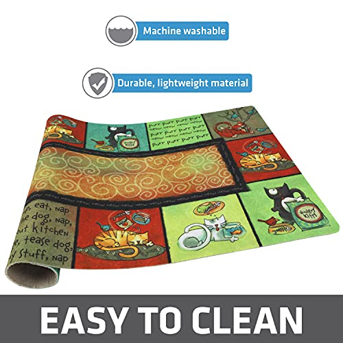 Drymate Cat Bowl Placemat, Pet Food Feeding Mat - Absorbent Fabric, Waterproof Backing, Slip-Resistant - Machine Washable/Durable (USA Made) (12” x 20”) (Kitty Chaos) - color: Kitty Chaos, size: Small (12" x 20")