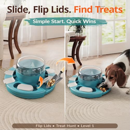 Dog Puzzle Toy, 2 Levels of Challenge, Push-to-Release Treat Dispenser Slow Feeder & Mental Stimulation Enrichment Toy for Small Medium Large Dogs - color: Matisse green