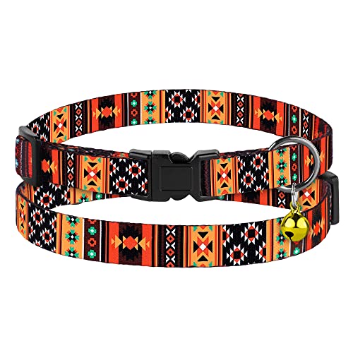 2 Pack Cat Collars with Bell - Breakaway Soft Collar for Girl & Boy Cats, Adjustable Safety Cute Kitten Collars – Comfortable Stylish Patterned Print Design Lightweight (Tribal + Leopard) - color: Tribal + Leopard
