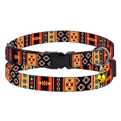 2 Pack Cat Collars with Bell - Breakaway Soft Collar for Girl & Boy Cats, Adjustable Safety Cute Kitten Collars – Comfortable Stylish Patterned Print Design Lightweight (Tribal + Leopard) - color: Tribal + Leopard