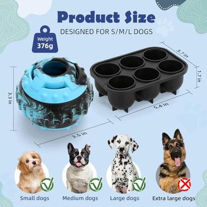 4-IN-1 Dog Toys - Frozen Dog Treat to Keep Them Busy, Treats Puzzle Ball Toy, Interactive Treat Dispensing Dog Toy, Durable Rubber Chew Toys, DIY Freezable Fillable Treat Toy, Mental Enrichment Toys - color: Blue