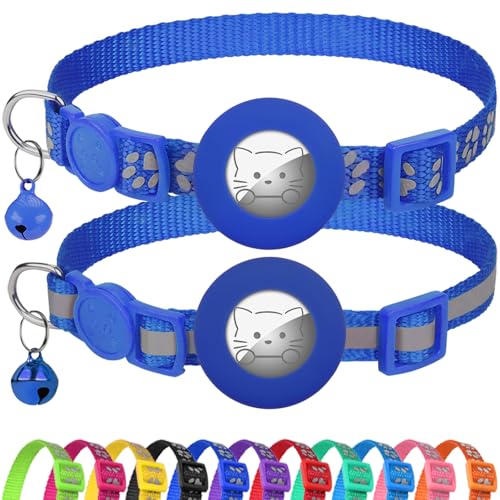 Joytale AirTag Cat Collar 2 Pack with Breakaway Safety Buckle, Reflective Cats Collar with AirTag Holder, Adjustable 7.5-12.5 Inch, Anti-Fraying Lightweight for Girl Boy Kitten, Navy Blue - color: Navy Blue