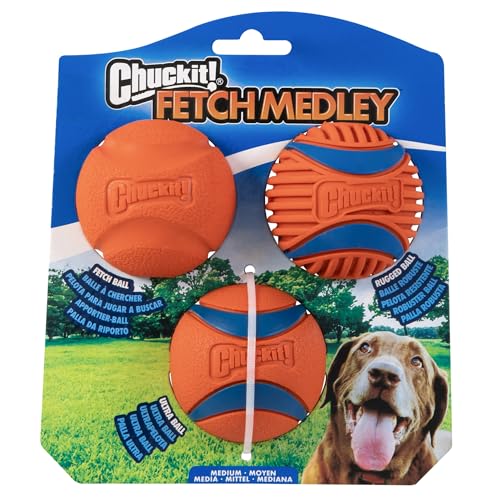 Chuckit! Dog Balls - Interactive Dog Toys, High-Bounce Fetch Ball, Ultra and Rugged Balls, Durable - Size Medium, 2.5-inch Diameter, Set of 3 - size: Medium (2.5"), style: Fetch Pack 2