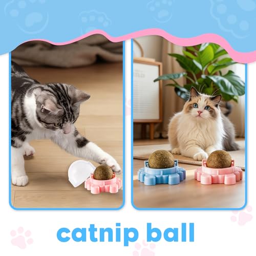 4 Pack Catnip Ball Toy 360° Organic Nips Mint Magic Stick on Wall Cat Nips for Cats Wall Catnip Rollerball Licking Ball Cat Nips for Cats Wall Catnip Rollerball Licking Ball