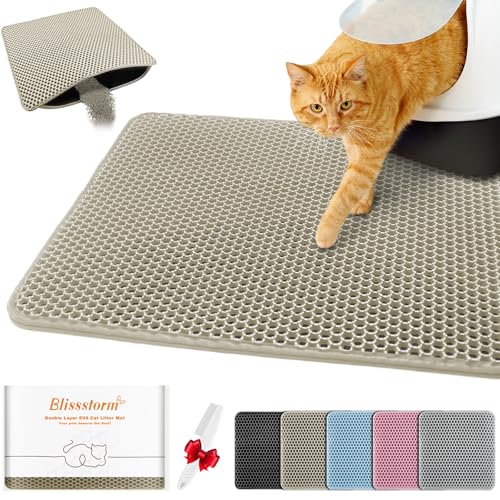 Waterproof Cat Litter Mat, Double Layer EVA, Odor-Free Large Grid, Urine Proof, Easy Cleanup (Khaki, 24 x 35) - color: Khaki