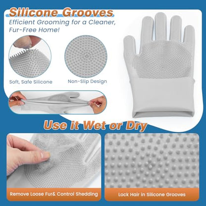 7PCS Pet Grooming Kit for Dogs and Cats，with Storage Bag & Includes Dog Washing Gloveswith High-Density Teeth, Adjustable Handle Dog Shampoo Brush, Dog Finger Toothbrush (Gray) - color: Gray