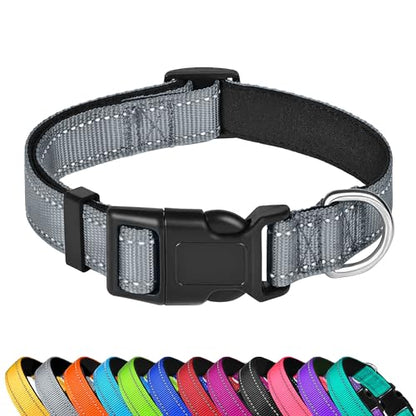 Reflective Dog Collar, Adjustable Soft Neoprene Padded Nylon Pet Collars with Buckle for Puppy and Small Dogs, Cats, Gray,XS - color: Gray, size: X-Small