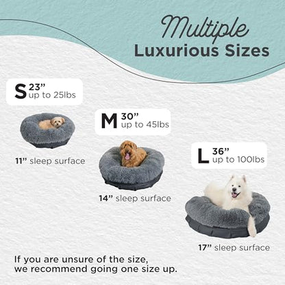 Best Friends by Sheri Ultra Calming Pouf Bed, Orthopedic Round Dog Bed for Joint Support, Faux Fur, Washable Cover, Gray, Small, 23"x23" - color: Gray, style: Small
