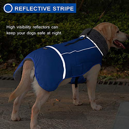 QBLEEV Warm Dog Coat - Reflective Dog Jacket, Waterproof Winter Coat with Turtleneck & Thick Fleece Lining for Small Medium Large Dogs - Snowsuit Christmas Pet Apparel - color: Blue, size: Small