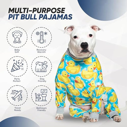Tooth & Honey Dog Pajamas for Medium Dogs, Ultra-Soft Stretch Fabric Onesie PJs, Lightweight Breathable Dog Clothes for Large Breeds-Rubber Duck Print - size: Medium