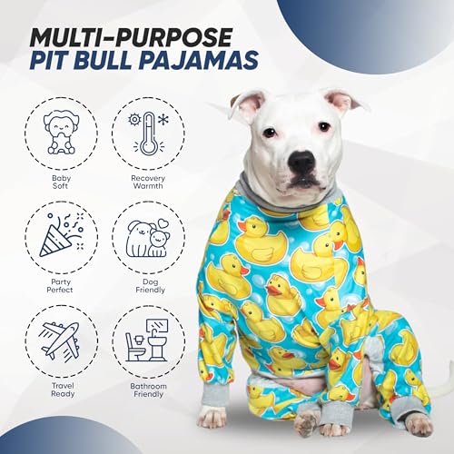 Tooth & Honey Dog Pajamas for Large Dogs, Ultra-Soft Stretch Fabric Onesie PJs, Lightweight Breathable Dog Clothes for Pitbulls & Large Breed-Rubber Duck Print - size: X-Large