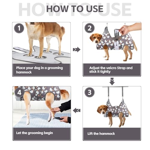 ATESON Dog Grooming Hammock Harness for Small Cats Dogs, Dog Grooming Sling for Cutting Nails, Pet Grooming Harness Hanging Holder Hanger for Nail Trimming with Nail Clippers, Nail File - size: S for Small Dogs 45LB