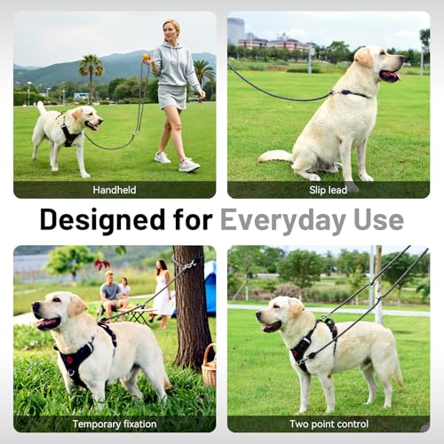 Hands-Free Dog Leash, 6.5ft Heavy Duty Reflective Nylon Leash with Dual Metal Hooks, Adjustable Crossbody & Waist Use for Walking, Jogging and Heel Training (Grey)