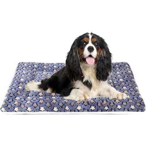 Mora Pets Dog Bed Crate Pad Ultra Soft Pet Bed with Cute Star Print Washable Crate Mat for Large Medium Small Dogs Reversible Fleece Dog Crate Kennel Mat Cat Bed Liner 29 x 21 inch Dark Blue - color: Dark Blue, size: 30-Inch