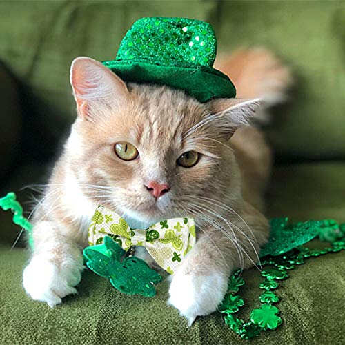 2 Pack St. Patrick's Cat Collar with Bow Tie and Bell, Kitty Kitten Breakaway Lucky Irish Shamrock Collar for Girls and Boys Male Female Cats (The Lucky One)