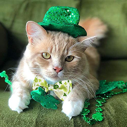 2 Pack St. Patrick's Cat Collar with Bow Tie and Bell, Kitty Kitten Breakaway Lucky Irish Shamrock Collar for Girls and Boys Male Female Cats (The Lucky One)