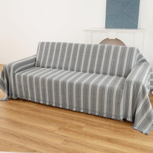 Boho Sofa Covers for 2 Cushion Couch, Couch Cover for Dogs, Loveseat Cover Soft Throw Blankets with Tassels(Striped Grey, 71x102) - color: Striped Grey, size: 71*102 inch