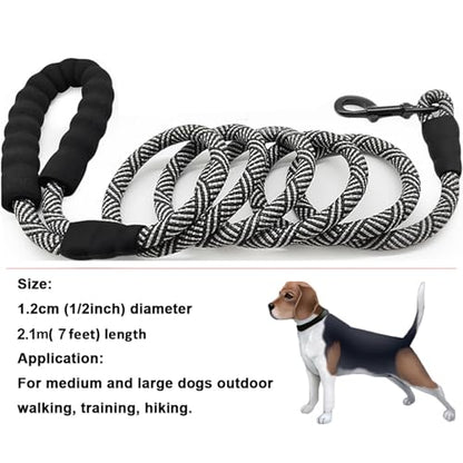 Rope Dog Leash 3/4/5/6/7/8/10/12/15/20/30 FT, Heavy Duty Nylon Pet Leash, Soft Padded Handle Thick Lead Leashes for Large Medium Dogs (Black, 1/2" * 7') - color: black, size: 1/2" * 7'