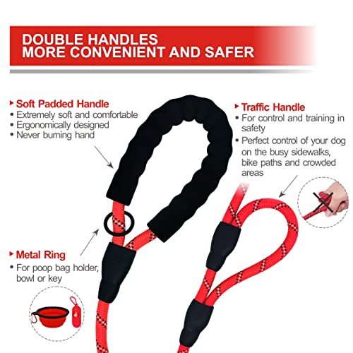 Dog Leash Heavy Duty 6ft, Double Handle Dog Leash with Padded Handle for Traffic Control, Reflective Rope Leashes for Large and Medium Dogs Night Control Safety Training (Red) - color: Red (25 to 120 lbs)