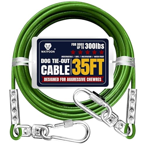 Tie Out Cable for Dogs Up to 300lbs,35ft Extra Strong 1000lbs Break Strength Tie-Out Tether Trolley Training Lead,Dog Run Cable for Yard Garden Park Camping Outside (Green, 300lbs 35ft) - color: Green, size: 35 ft