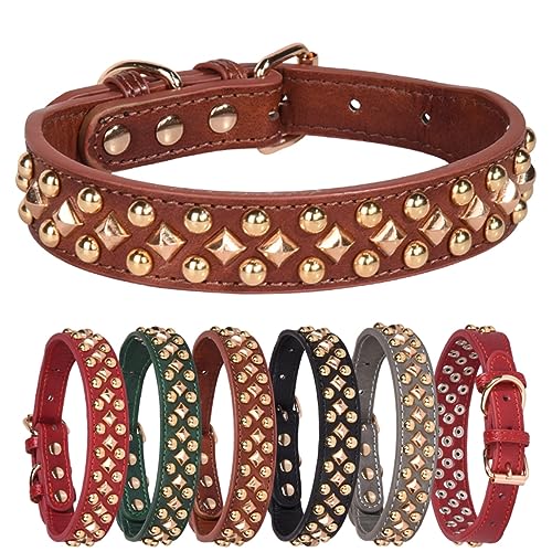 Spiked Dog Collar Soft Pu Leather Mushrooms Rivet Spike Studded Puppy Adjustable Pet Collars for Small Breeds (S, Green3) - color: Green3, size: Small