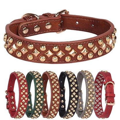 Spiked Dog Collar Soft Pu Leather Mushrooms Rivet Spike Studded Puppy Adjustable Pet Collars for Small Breeds (S, Green3) - color: Green3, size: Small
