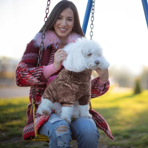 Idepet Velvet Dog Pajamas, Turtleneck Dog Sweater Fuzzy Plush Onesie Soft Cat Apparel Pet Clothes Winter Outfit Doggy Pjs Puppy Jumpsuit for Small Dogs Cats (Brown,S) - color: Brown, size: Small
