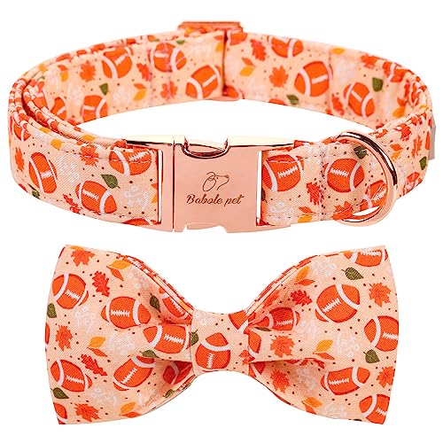 Fall Football Dog Collar with Bow Tie - Cute Orange Fall Dog Collars, Adjustable Cotton Metal Buckle Bowtie Collar for Small Medium Large Boy Girl Dogs XS - color: B-Fall Football, size: XS