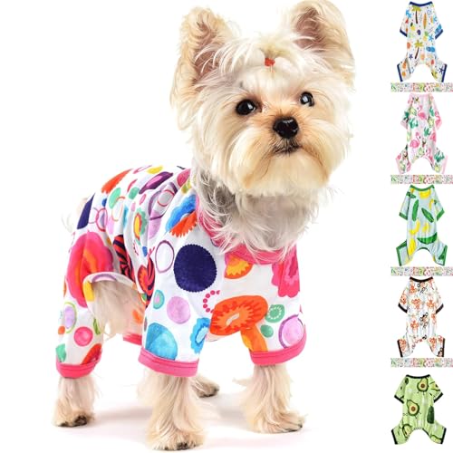 Dog Pajamas for Small Dogs, Soft Thin Pjs Jammies Cat Doggie, Summer Pet Cute Puppy Clothes Outfits Dogs Boy Girl(Colored Circle,XS) - color: Colored Circle, size: X-Small (Chest 11.8 in)