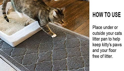 Cat Litter Mat Traps Litter from Litter Box XL Size 47"X36" Durable Trapping Rug, Non-Slip and Waterproof, Easy to Clean - color: Grey