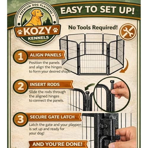 Dog Play Pen for Outdoor Use - 24'', 12 Panels for Small & Puppy Size Dogs - Portable Playpen Kennel for RV, Camping, & Yard - Heavy Duty Pet Fence w/Black Rust Resistant Coating - size: 24 Inches