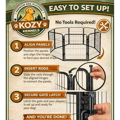 Dog Play Pen for Outdoor Use - 32'', 16 Panels for Small and Medium Size Dogs - Portable Playpen Kennel for RV, Camping, and Yard - Heavy Duty Pet Fence w/Black Rust Resistant Coating - size: 32 Inches