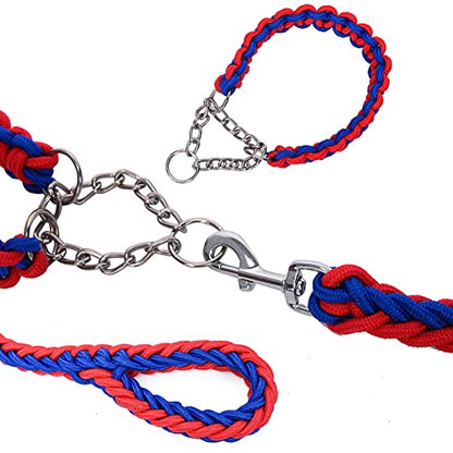 Love Dream Dog Collar and Leash Set, Heavy Duty Nylon Braided Rope Strong 4 FT Dog Leash and Martingale Training Collar for Small Medium Large Dogs Training and Walking (Blue & Red) - color: Blue & Red, size: Medium (Thick 1.5cm)