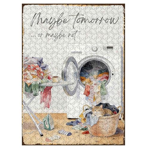 1000 Pieces Jigsaw Puzzles for Adults, Maybe Tomorrow Or Maybe Not Cat Laundry Room Art Puzzle, Stress Relief Memory Training Brain Teaser Puzzle 29.5x19.7 Inch - color: Wooden Puzzle13, size: 1000 Piece pcs