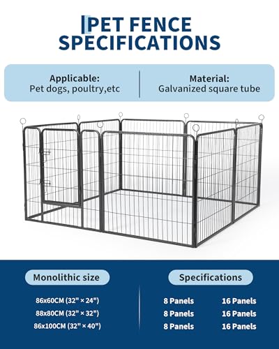 Garvee Outdoor Dog Playpen,Heavy Duty Metal Pet Exercise Pen,40 Inch, 8 Panels Metal Dog Fence with Gate, Pet Fence for Large/Small Dogs, Portable Dog Fence for RV Camping, Yard - size: 32"x40"x 8 pcs