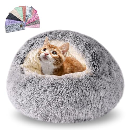 FORMYCATIE Cat Beds for Indoor Cats,Cat Cave for Puppy and Kitty,Calming Small Dog Bed for Small Dogs with Cover Cave,Cozy Warming Fluffy Washable Anti-Slip Pet Sleeping Bag (20 * 20inch,Grey) - color: Grey, size: 20*20inch