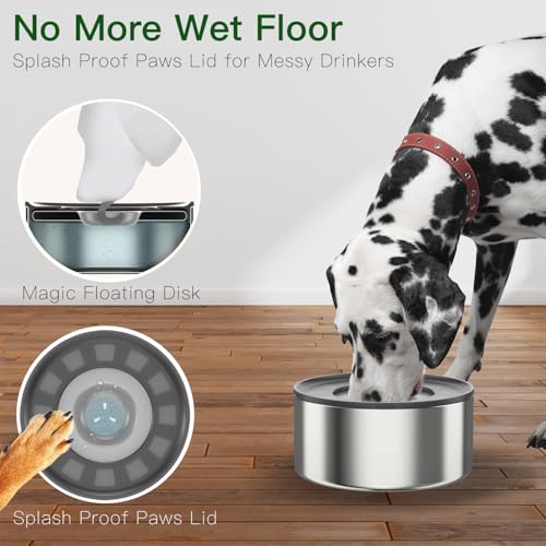 1Gallon Slobber Stopper Water Bowl for Dogs, US Patented Splash-Proof Paws Lid, 18/8 Stainless Steel, Anti-Slip Base, No Spill for Messy Large Medium Dogs, Ear Protection for Floppy-Eared Breeds - color: Blue