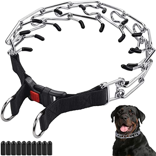 Dog Prong Collar, Adjustable Dog Training Collar with Quick Release Buckle for Small Medium Large Dogs - color: Black, size: M/3.0mm (Neck: 16"-18" Weight: 50 lbs)