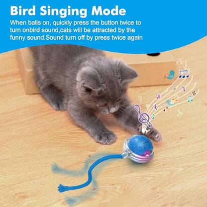 Interactive Cat Ball Toy for Indoor Cats – Fast Rolling on Carpets, Motion Activated with Chirping Sounds, Enrichment Play for Active & Bored Cats